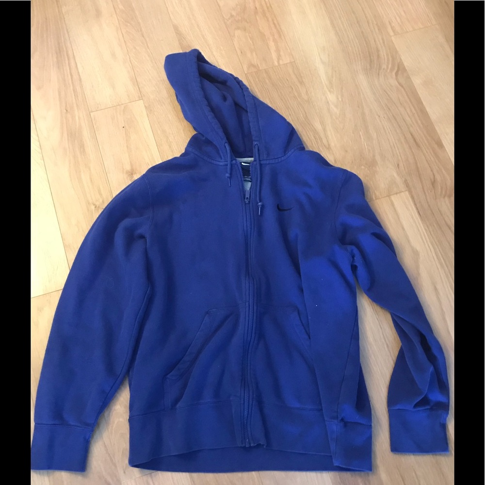 Blue nike zip up hooded sweatshirt
